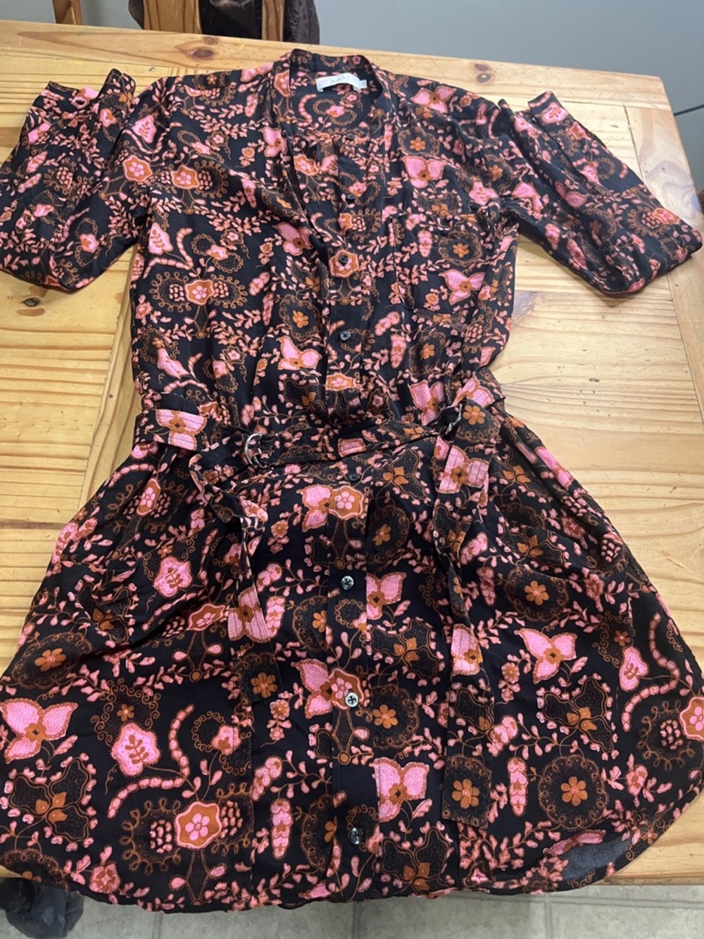 A.L.C Silk Mini Dress Black with Pink & Brown Floral Print - Picture 5 of 10